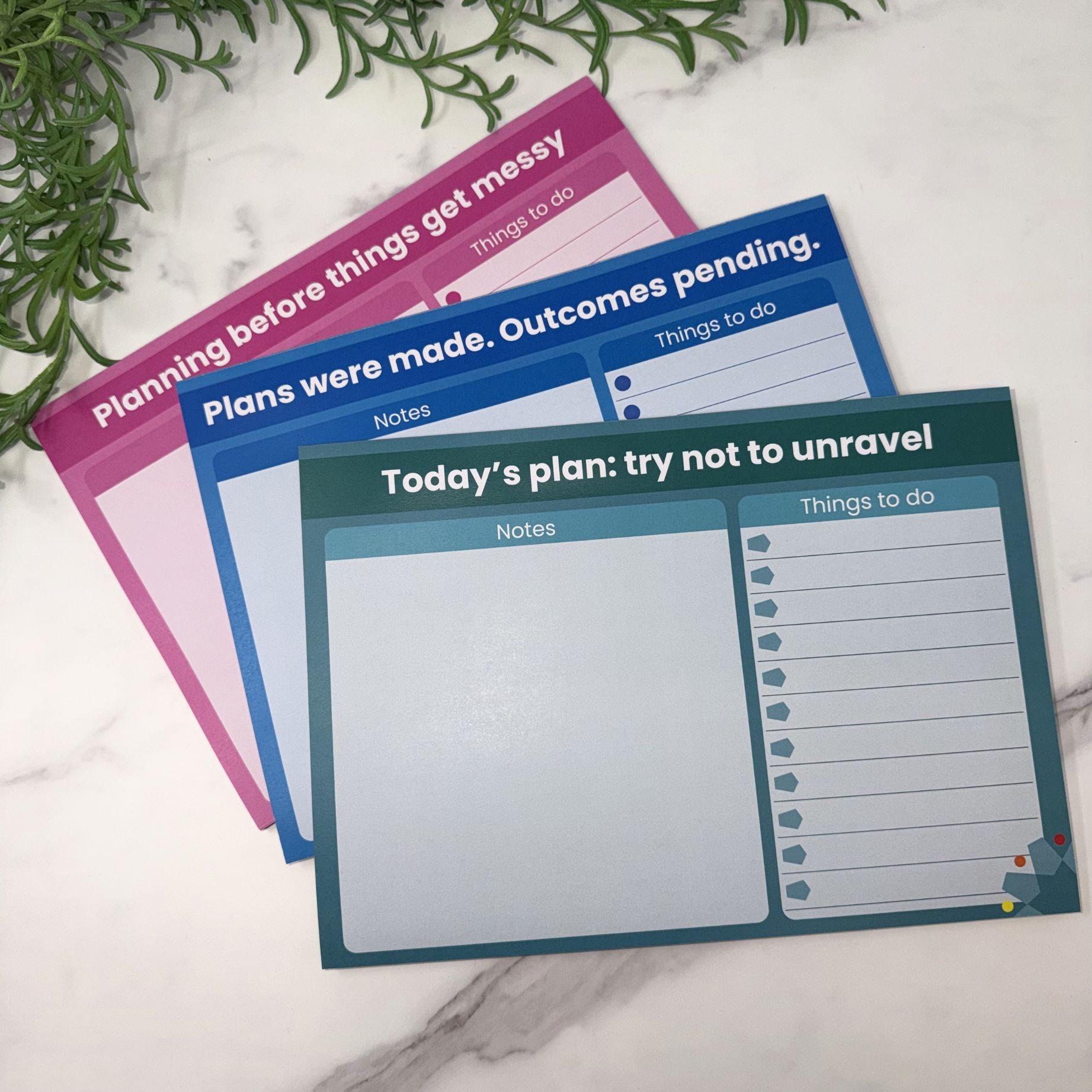 Set of three funny A4 tear-off desk planners from Quiltworks