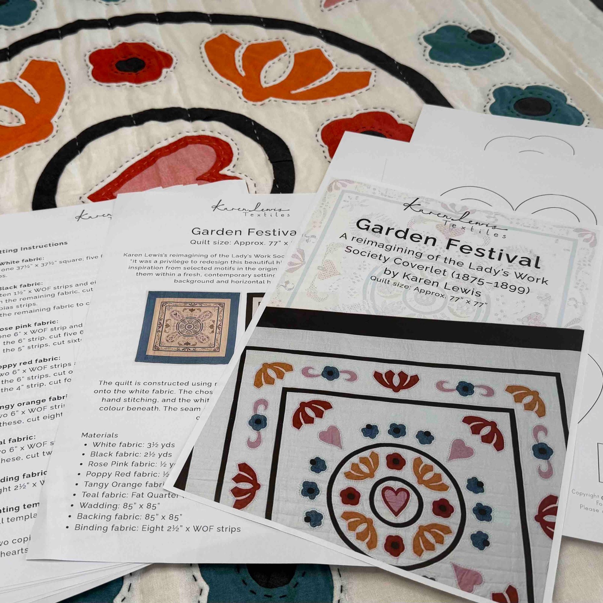 Garden Festival quilt pattern featuring Arts and Crafts inspired floral motifs