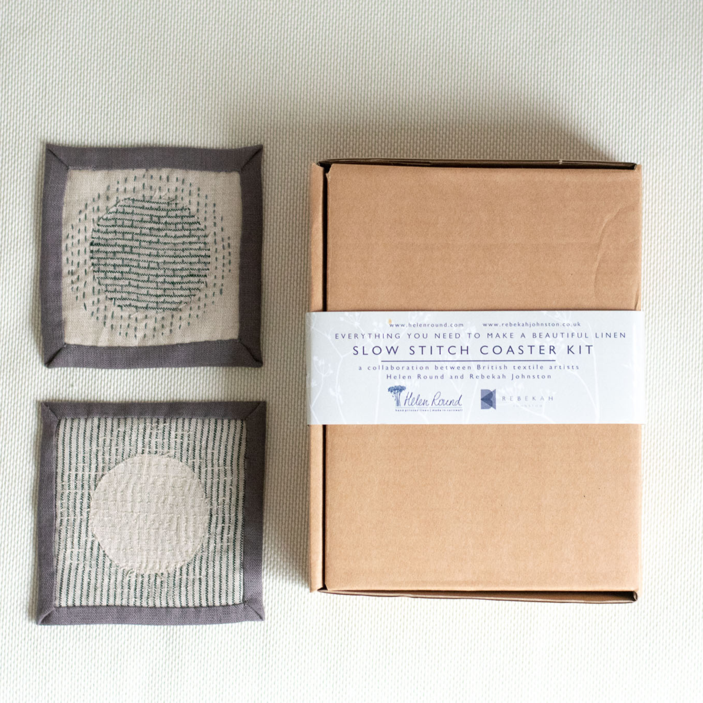 Slow Stitched Linen Coasters Kit, Sewing Project, Craft Kit